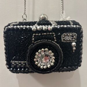 NWT Made in India hand beaded Black Camera-Shaped Clutch/crossbody